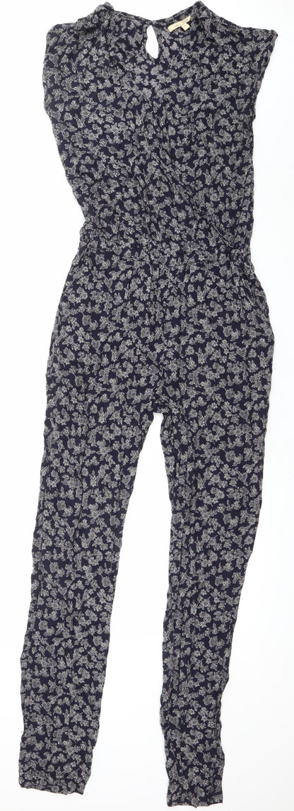 Next Womens Blue Floral Sleeveless Jumpsuit Size 10