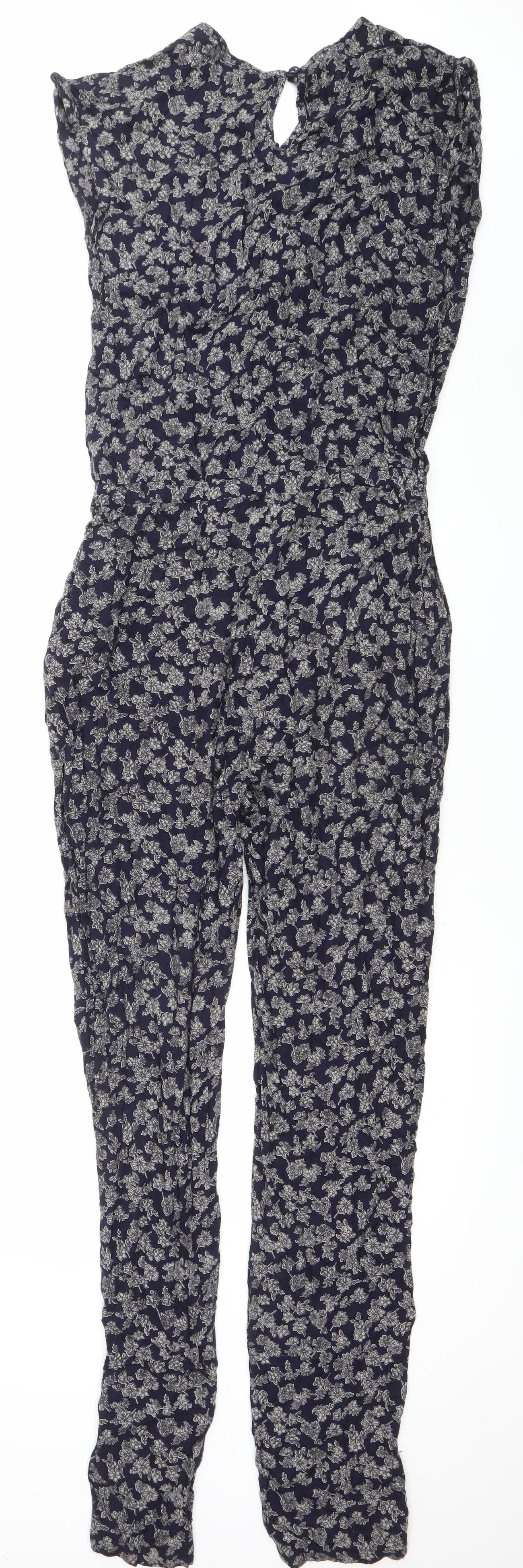 Next Womens Blue Floral Sleeveless Jumpsuit Size 10