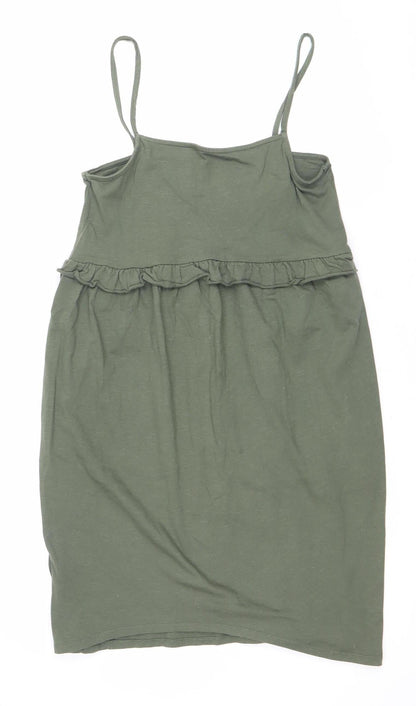 ASOS Women’s Green Cotton Mini Slip Dress Size 10 Ruffle Strappy