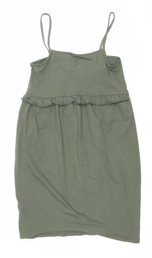 ASOS Women’s Green Cotton Mini Slip Dress Size 10 Ruffle Strappy