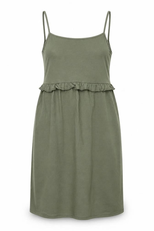 Front view of ASOS Women’s Green Cotton Mini Slip Dress, size UK 10, Ruffle Strappy