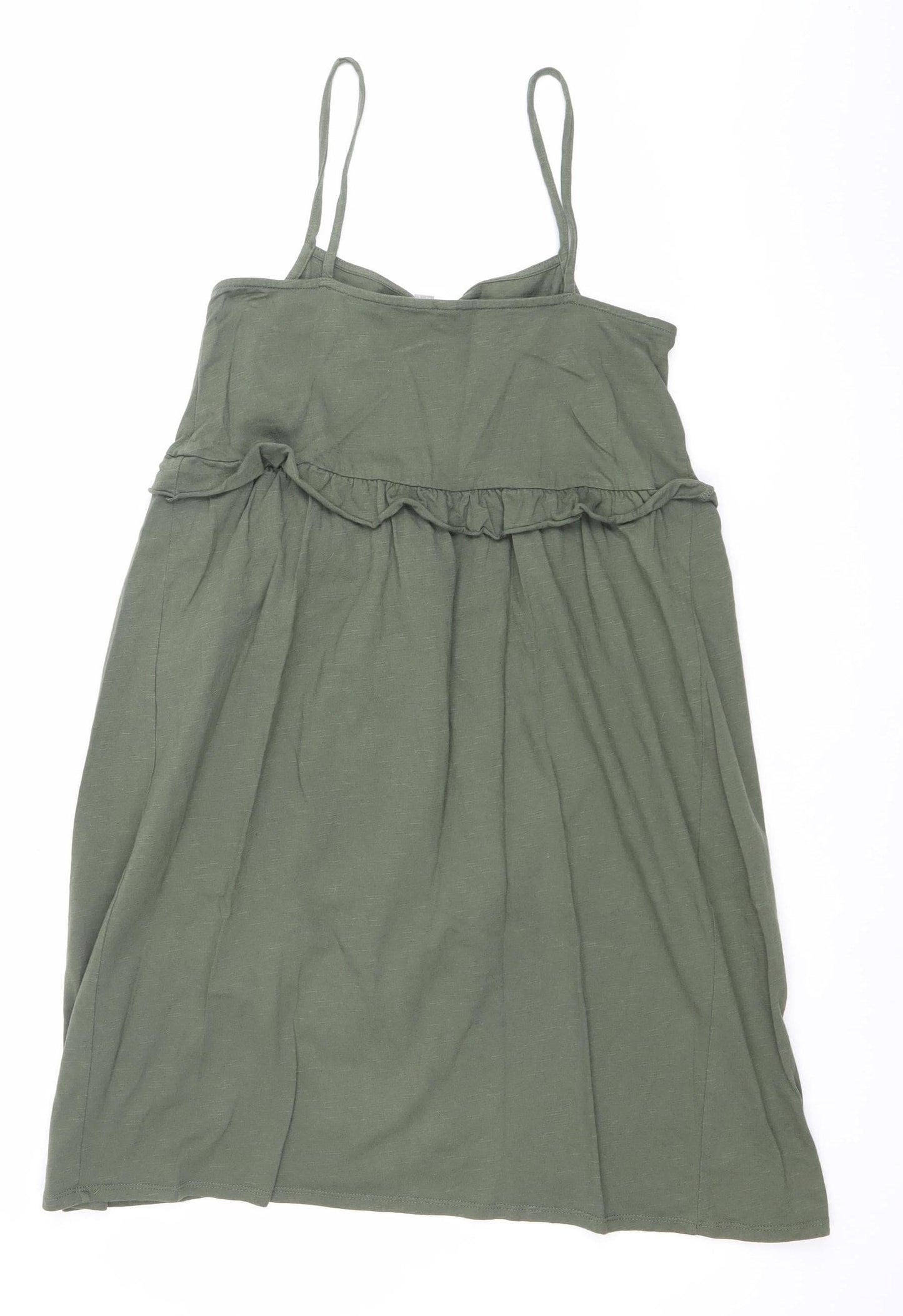 ASOS Women’s Green Cotton Mini Slip Dress Size 10 Ruffle Strappy
