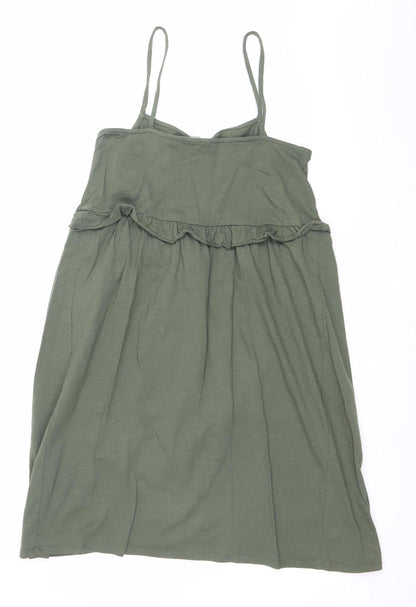 ASOS Women’s Green Cotton Mini Slip Dress Size 10 Ruffle Strappy