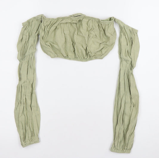 PrettyLittleThing Women’s Green Cotton Cropped Blouse UK 10