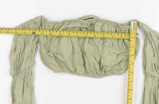 PrettyLittleThing Women’s Green Cotton Cropped Blouse UK 10