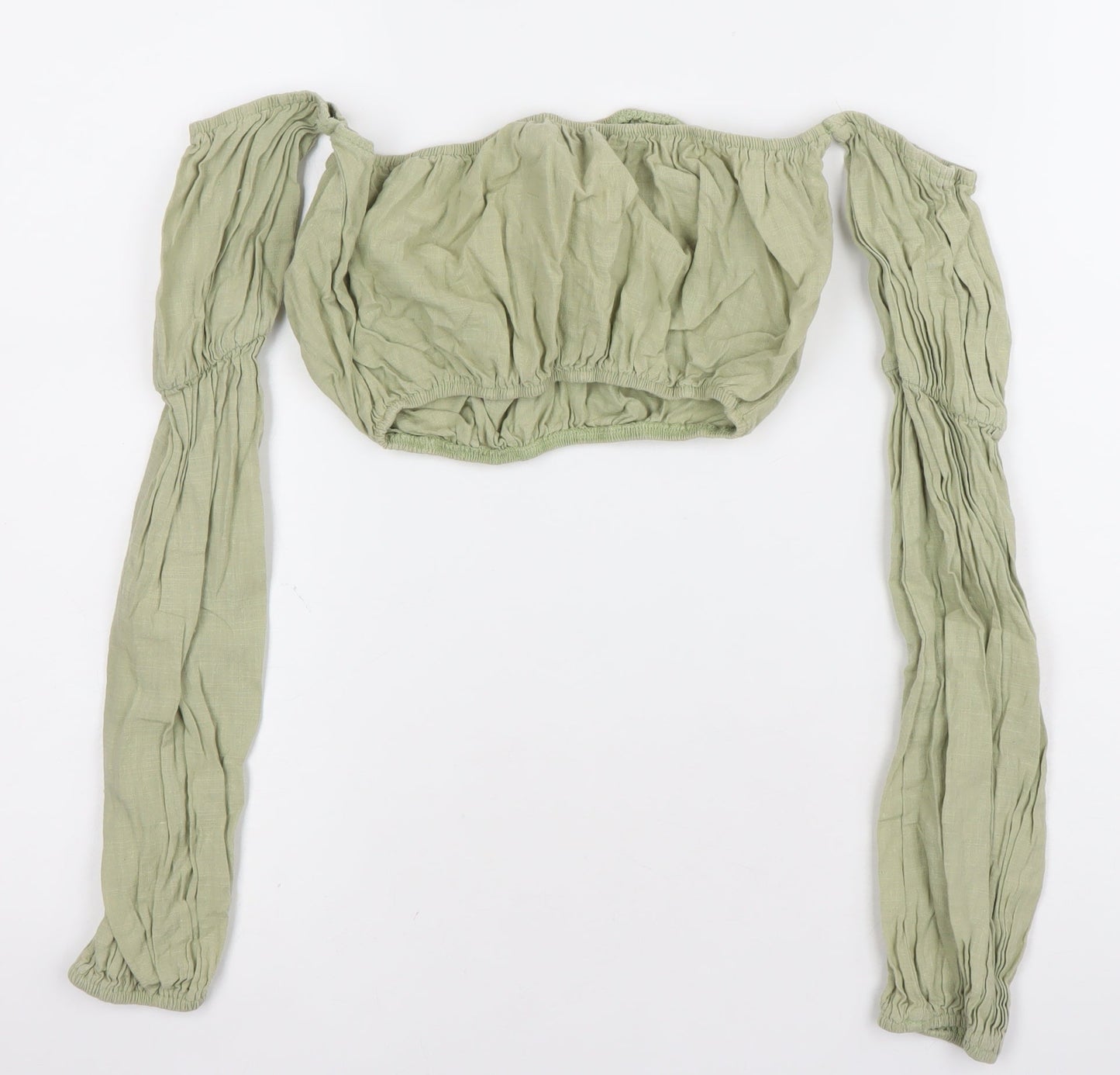 PrettyLittleThing Women’s Green Cotton Cropped Blouse UK 10