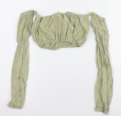 PrettyLittleThing Women’s Green Cotton Cropped Blouse UK 10