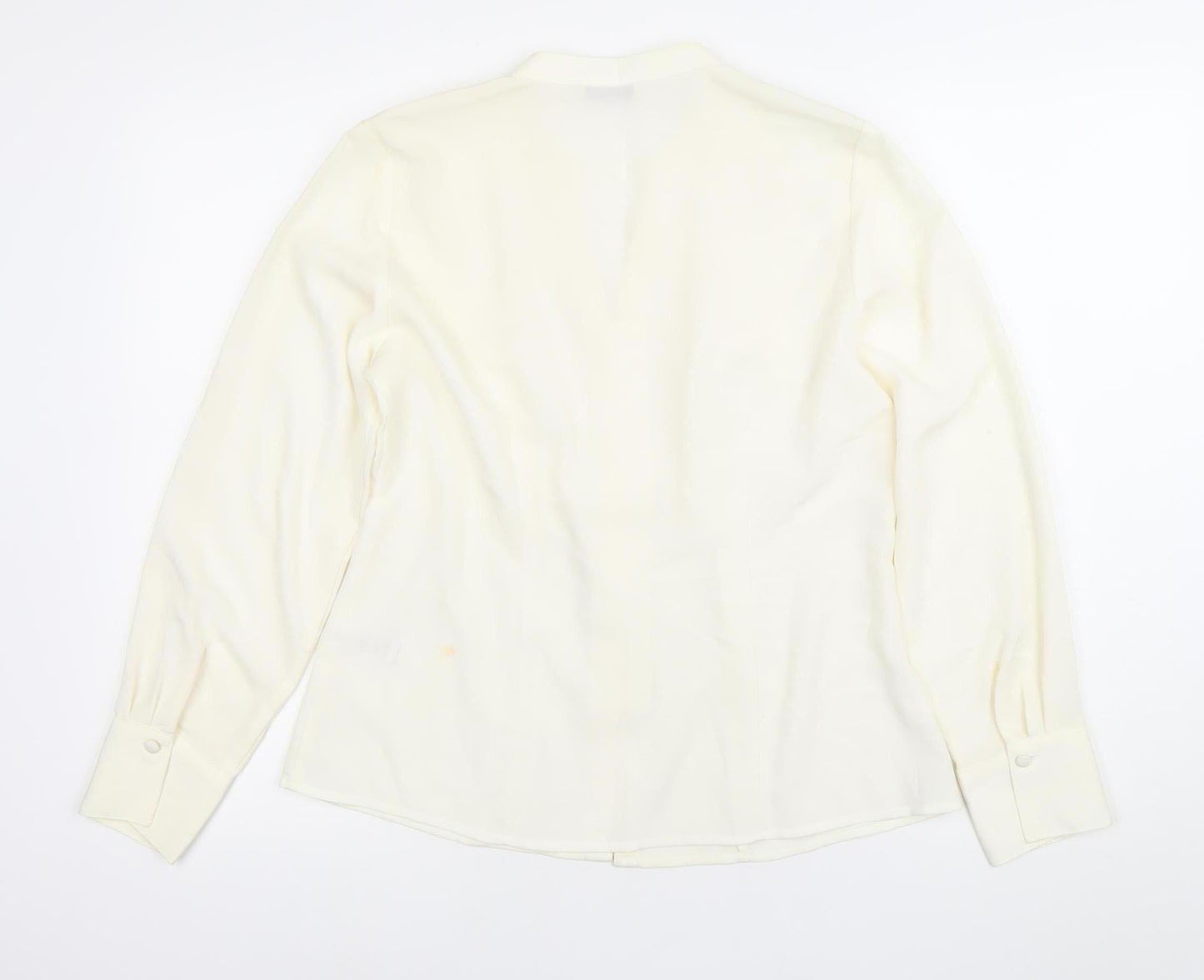 Bonmarche Womens Ivory Button-Up Blouse Size 12 Long Sleeve Embroidered