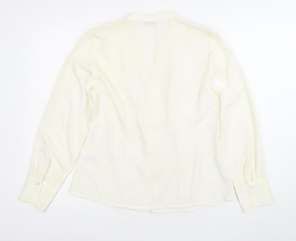Bonmarche Womens Ivory Button-Up Blouse Size 12 Long Sleeve Embroidered