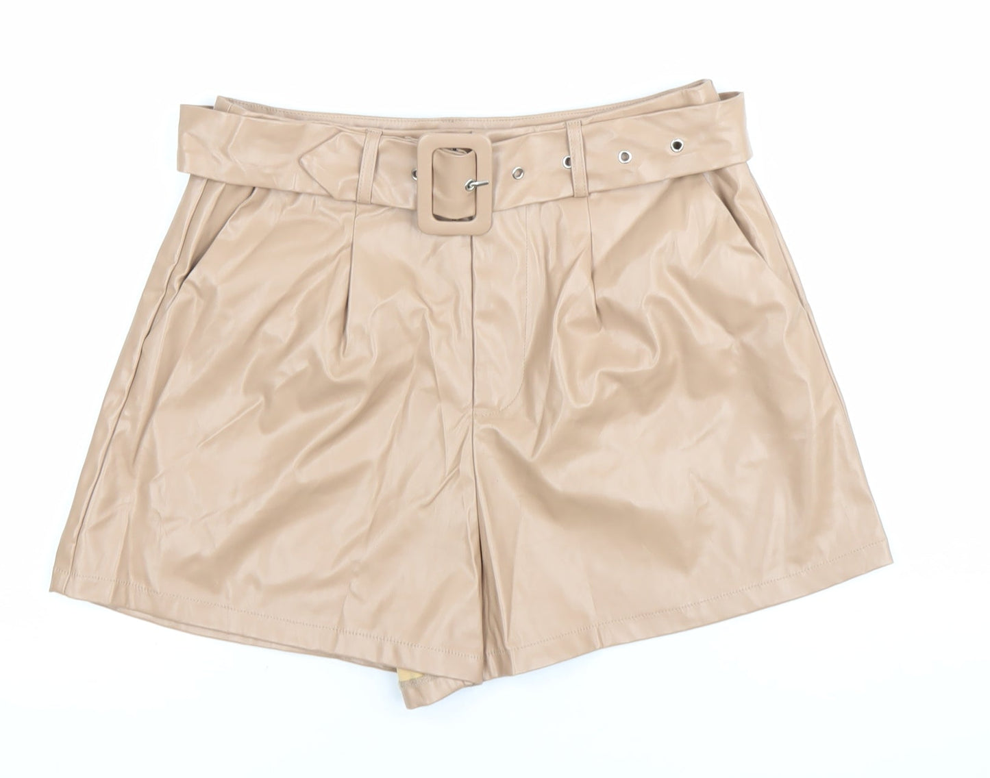 PrettyLittleThing Women’s Beige Faux Leather Paperbag Shorts UK 10