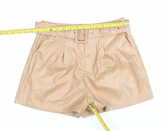 PrettyLittleThing Women’s Beige Faux Leather Paperbag Shorts UK 10