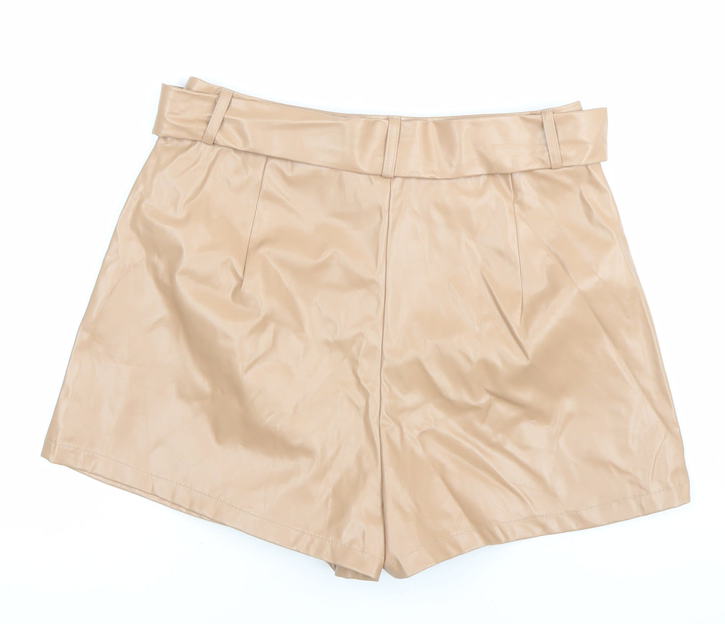 PrettyLittleThing Women’s Beige Faux Leather Paperbag Shorts UK 10