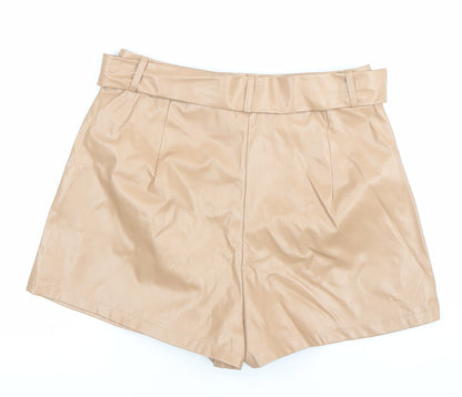 PrettyLittleThing Women’s Beige Faux Leather Paperbag Shorts UK 10