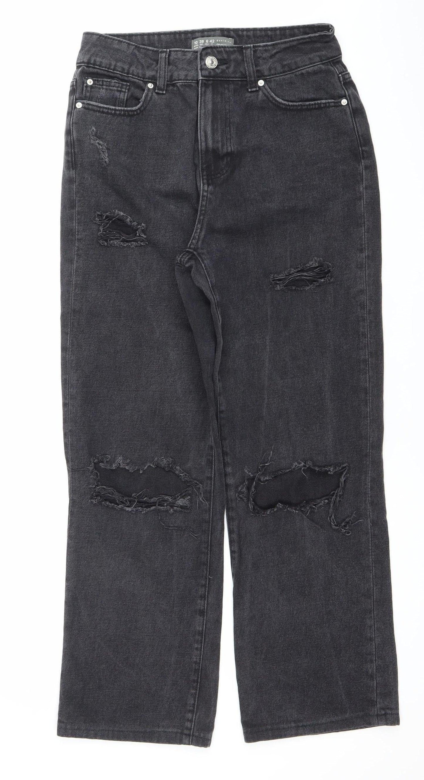 Primark Women Black Distressed Straight Jeans Size 10 Regular
