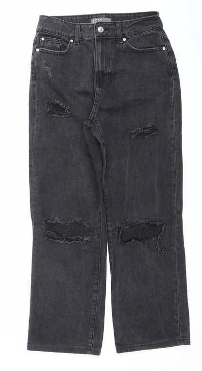 Primark Women Black Distressed Straight Jeans Size 10 Regular