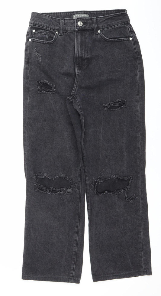 Primark Women Black Distressed Straight Jeans Size 10 Regular