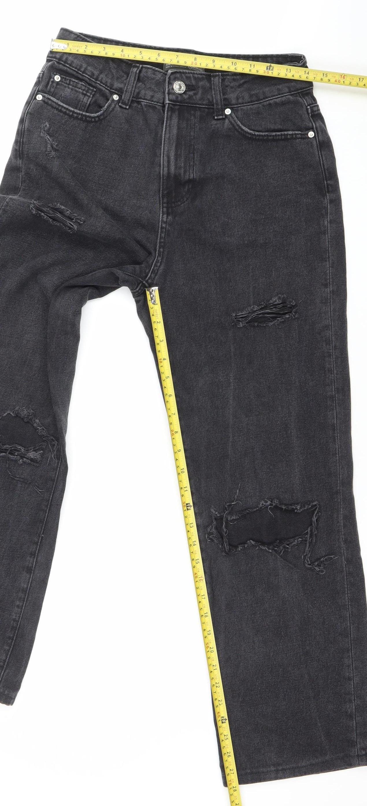 Primark Women Black Distressed Straight Jeans Size 10 Regular