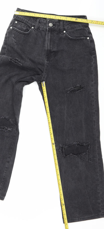 Primark Women Black Distressed Straight Jeans Size 10 Regular