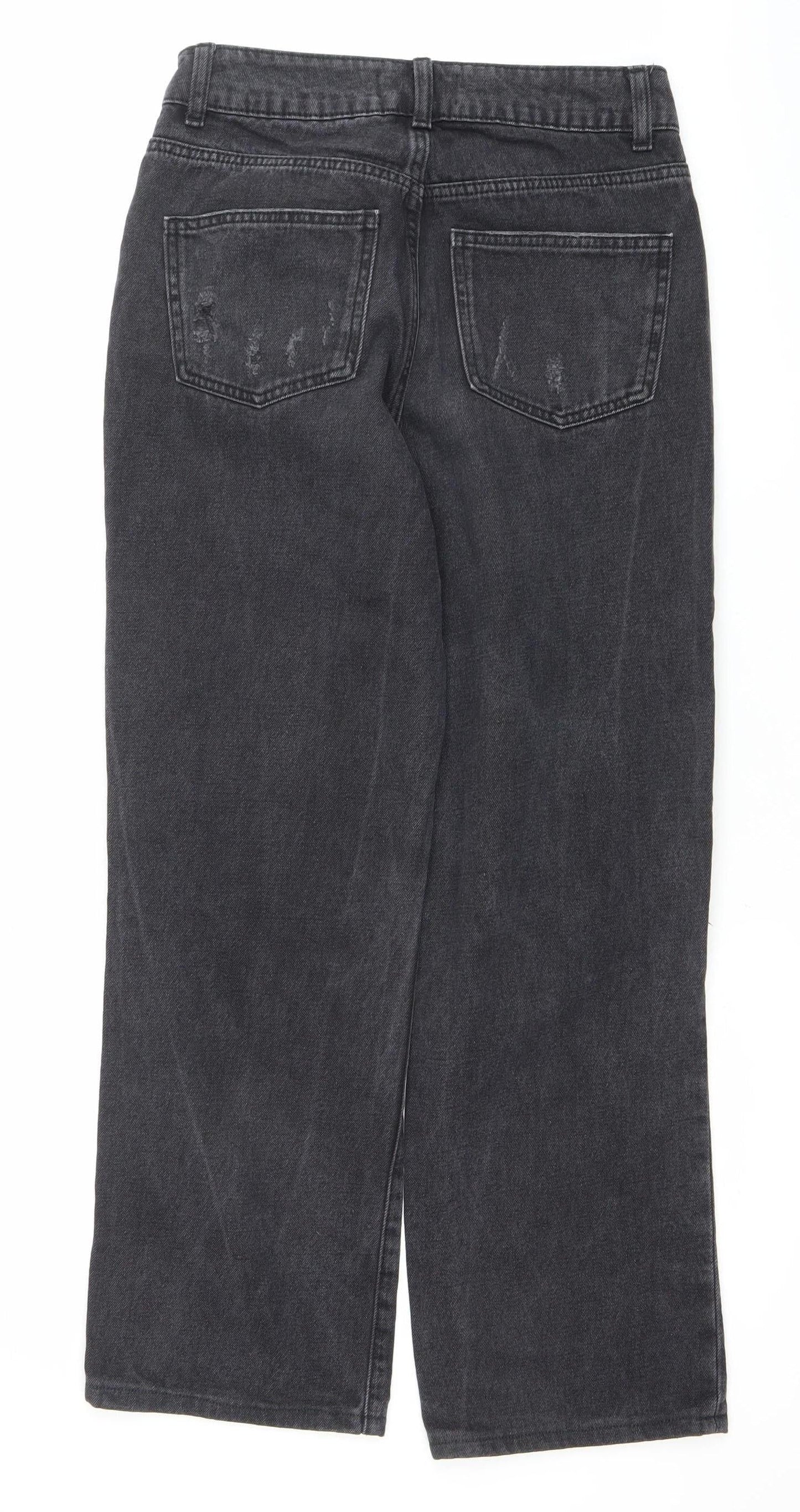 Primark Women Black Distressed Straight Jeans Size 10 Regular
