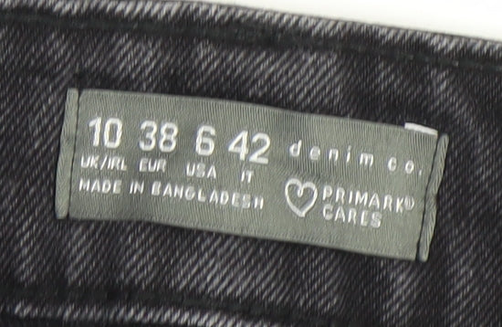 Primark Women Black Distressed Straight Jeans Size 10 Regular