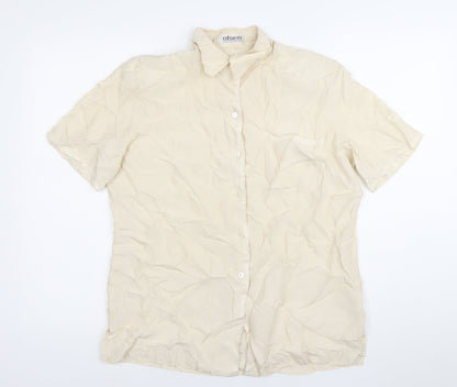 Olsen Womens Beige Silk Short Sleeve Button-Up Shirt Size 10