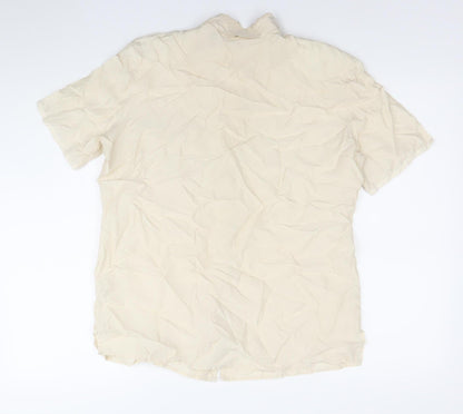 Olsen Womens Beige Silk Short Sleeve Button-Up Shirt Size 10