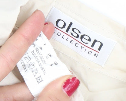 Olsen Womens Beige Silk Short Sleeve Button-Up Shirt Size 10