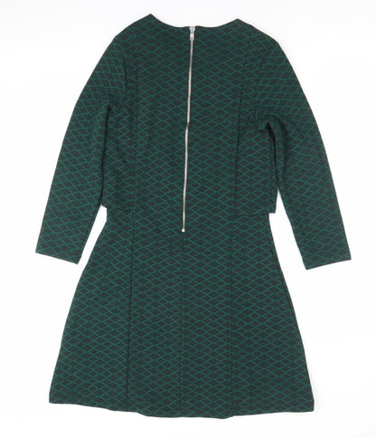Topshop Women’s Green Geometric A-Line Zip Dress Size 6