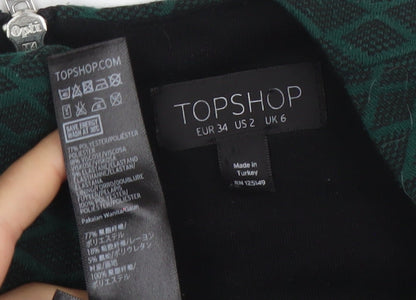 Topshop Women’s Green Geometric A-Line Zip Dress Size 6