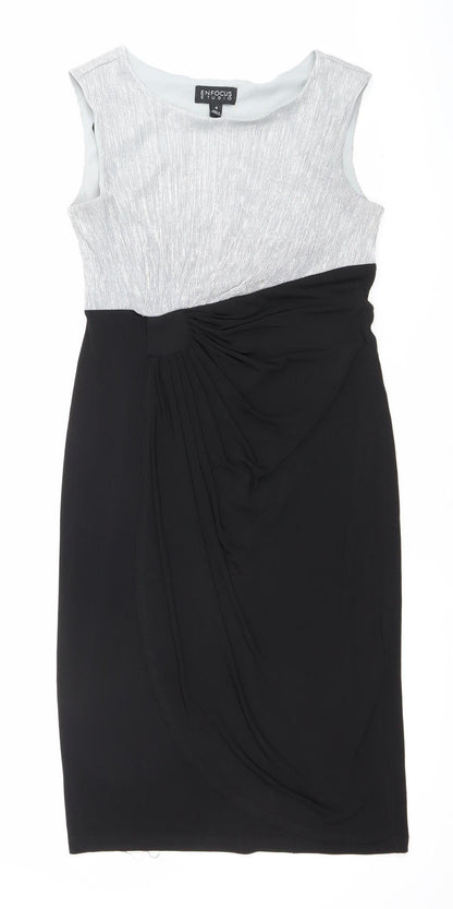 Enfocus Studio Womens Black Silver Sheath Dress Size 8 Cocktail Formal