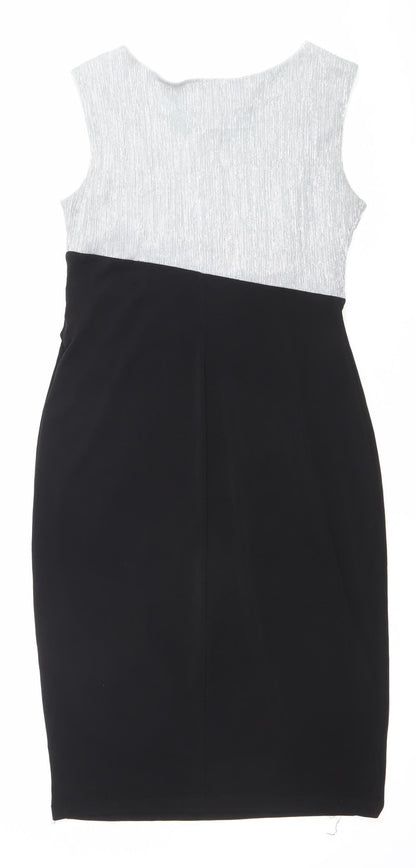 Enfocus Studio Womens Black Silver Sheath Dress Size 8 Cocktail Formal
