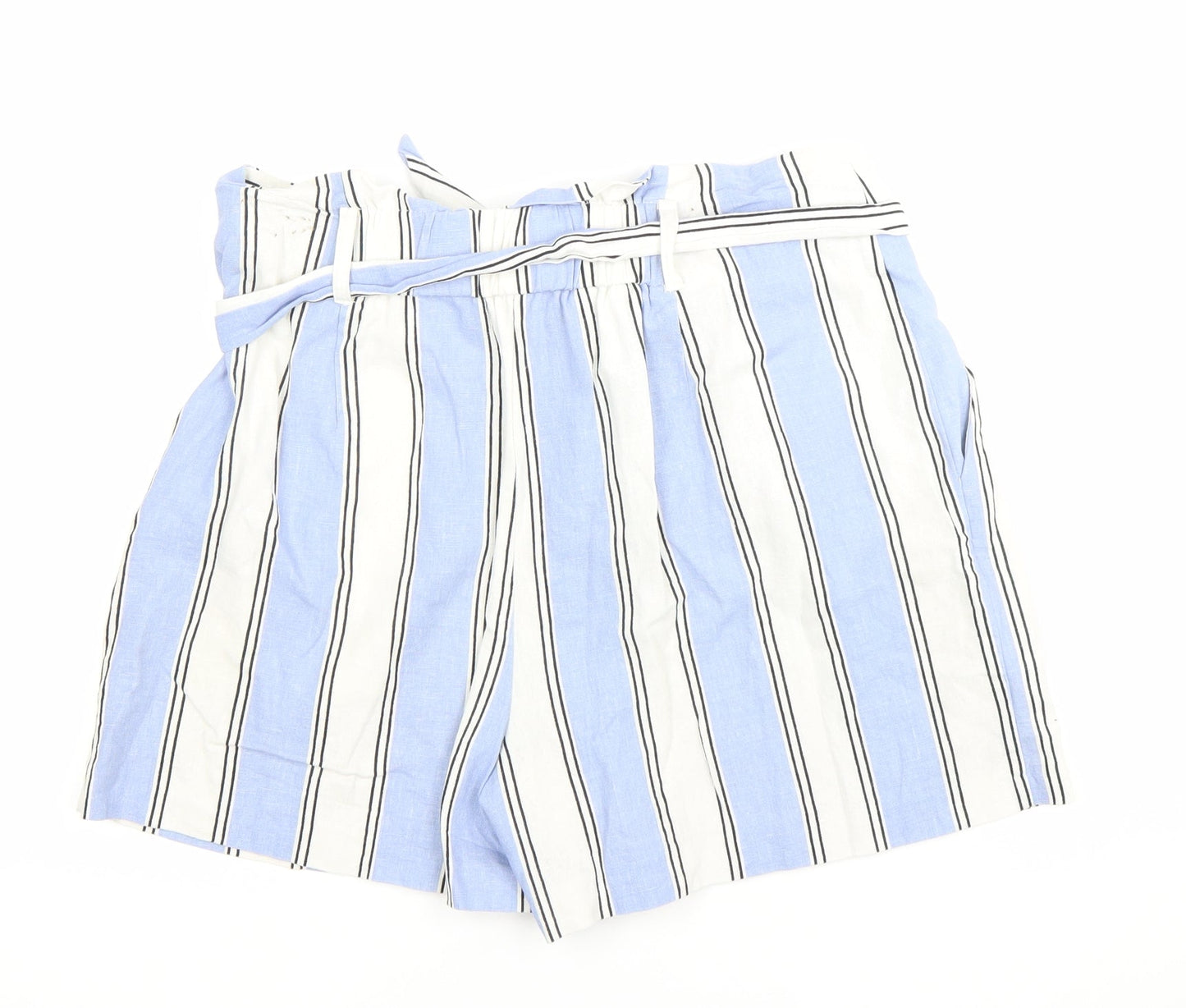 Warehouse Women’s Blue Striped Paperbag Shorts Size 12