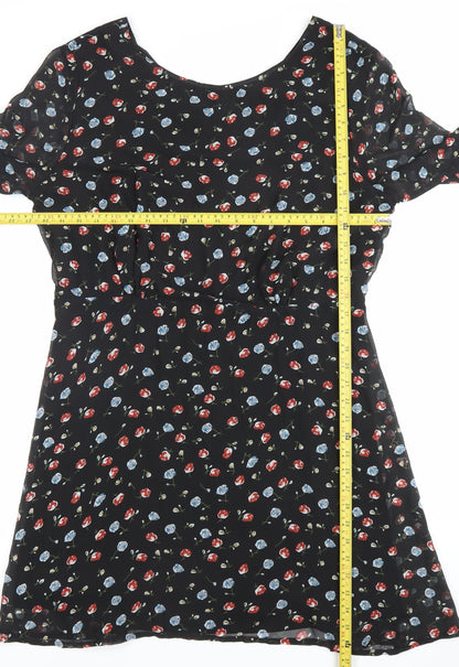 Select Womens Black Floral A-Line Dress Size 18 Short Sleeve