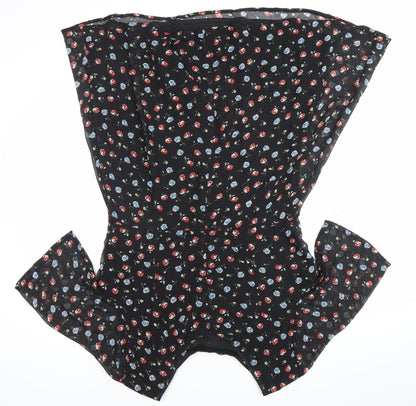 Select Womens Black Floral A-Line Dress Size 18 Short Sleeve