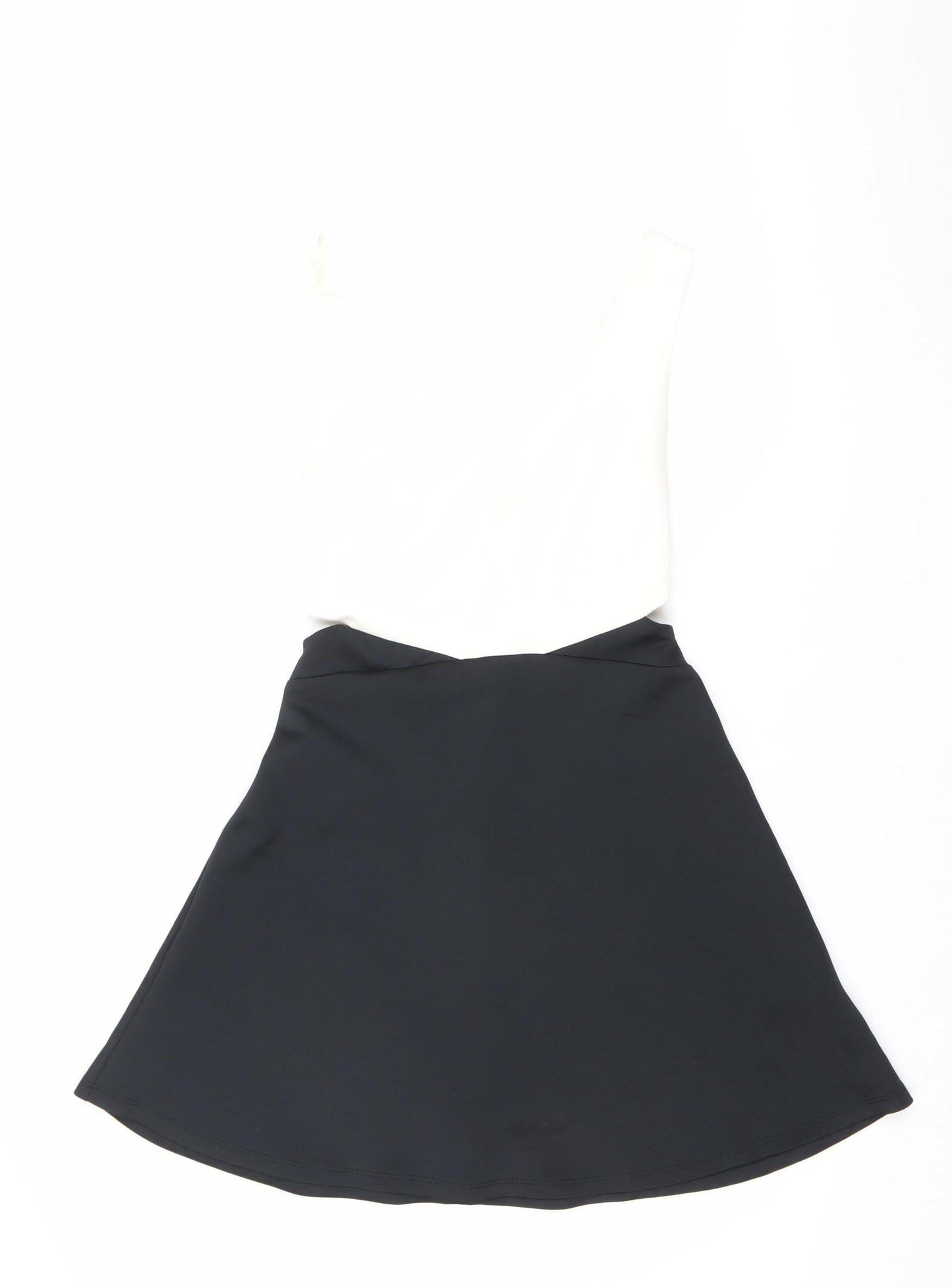 Bershka Women’s Black White A-Line Colourblock Dress Size 8 V-Neck