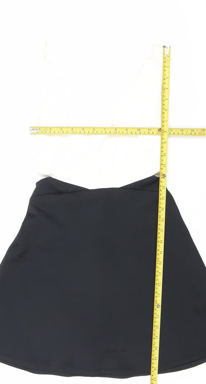Bershka Women’s Black White A-Line Colourblock Dress Size 8 V-Neck