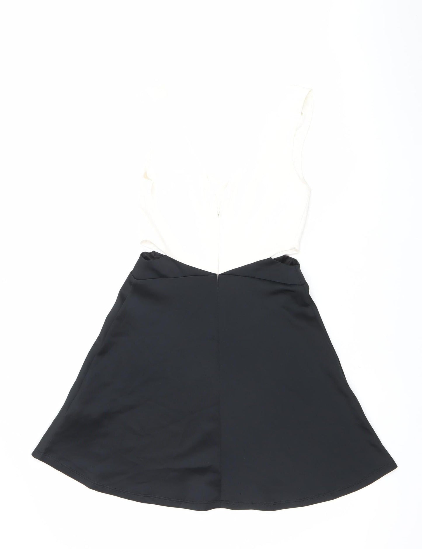 Bershka Women’s Black White A-Line Colourblock Dress Size 8 V-Neck