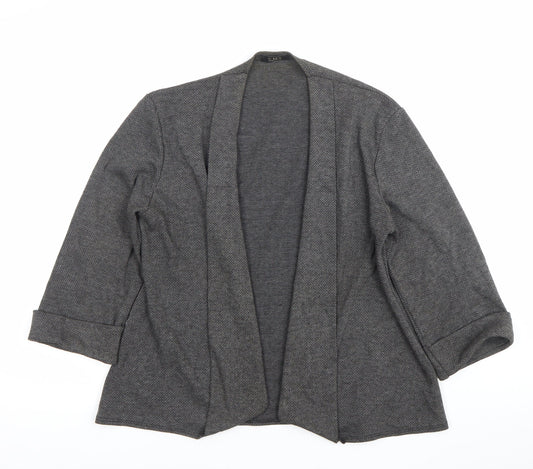 C.M.D Womens Grey Herringbone Cardigan M 3/4 Sleeve Open Knit