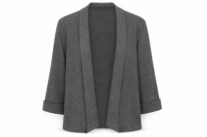 CMD Womens Grey Herringbone Cardigan M 3/4 Sleeve Open Knit