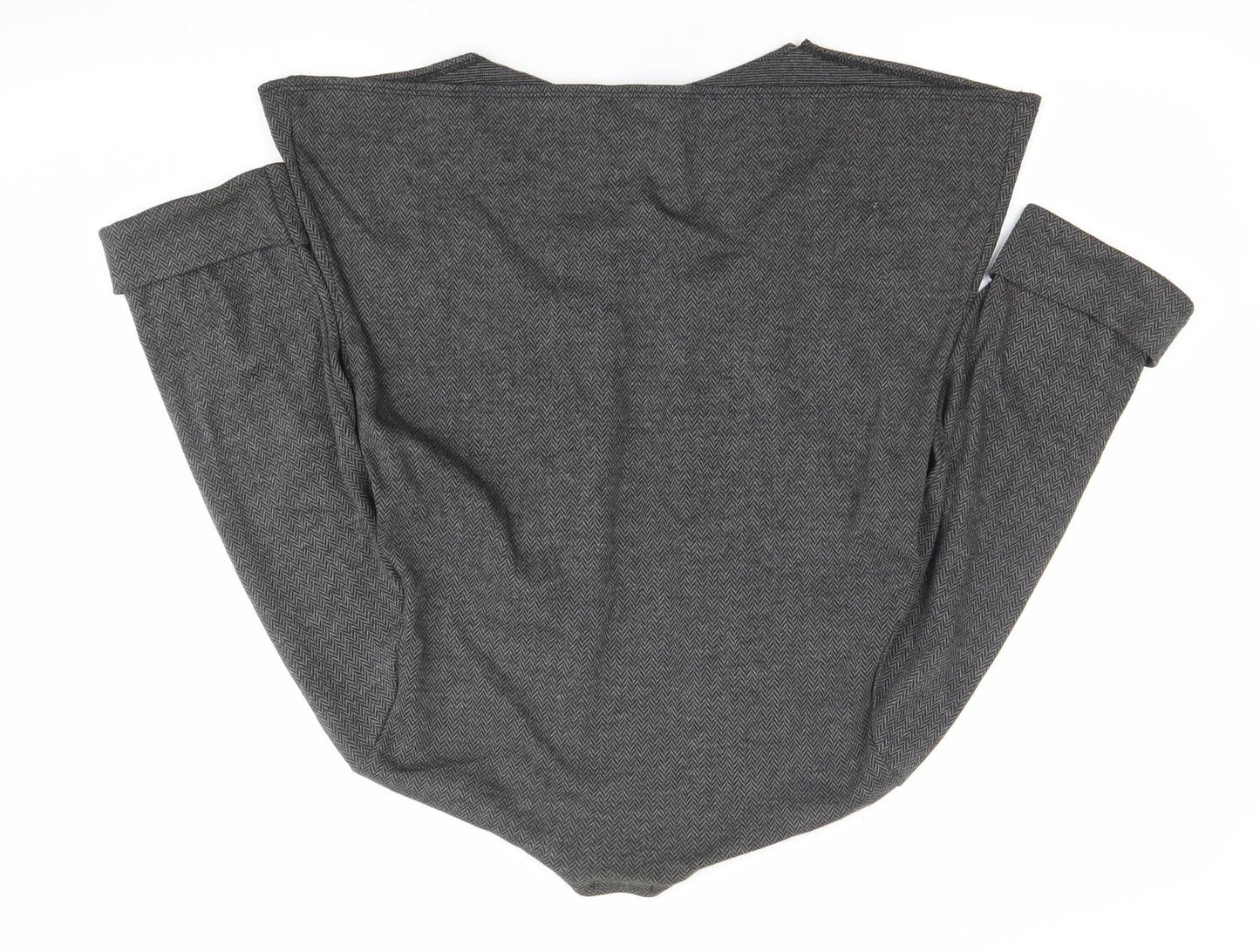 C.M.D Womens Grey Herringbone Cardigan M 3/4 Sleeve Open Knit