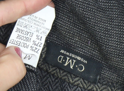 C.M.D Womens Grey Herringbone Cardigan M 3/4 Sleeve Open Knit