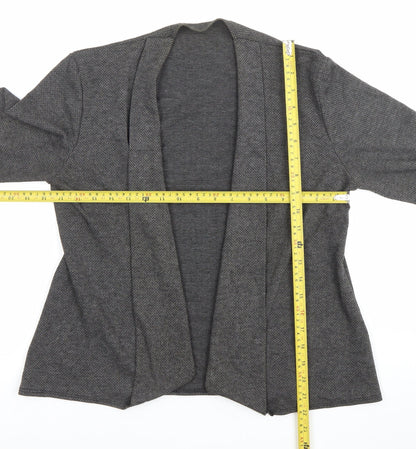 C.M.D Womens Grey Herringbone Cardigan M 3/4 Sleeve Open Knit