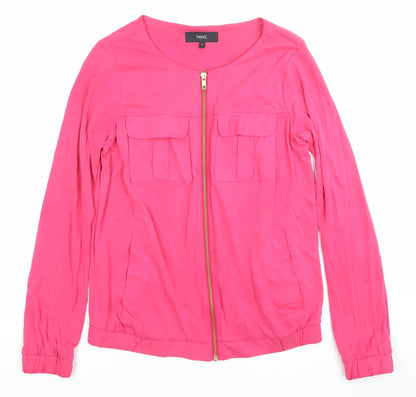Next Womens Pink Long Sleeve Zip Blouse UK 8 Modal Blend