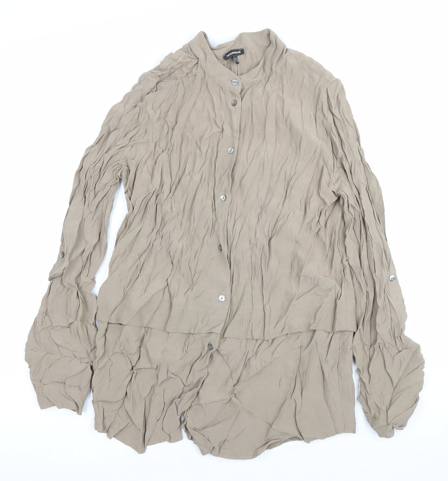 Womens UK Size 12 Warehouse Beige Basic Button-Up