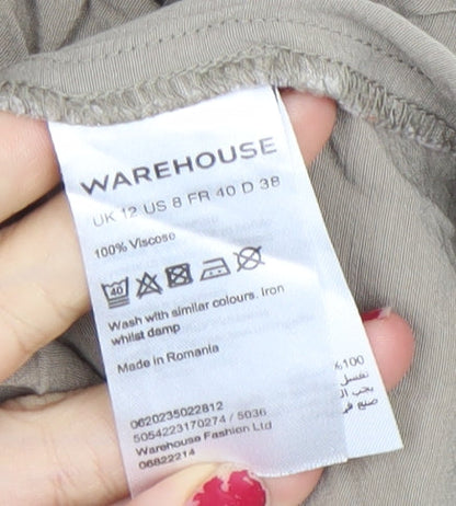 Womens UK Size 12 Warehouse Beige Basic Button-Up