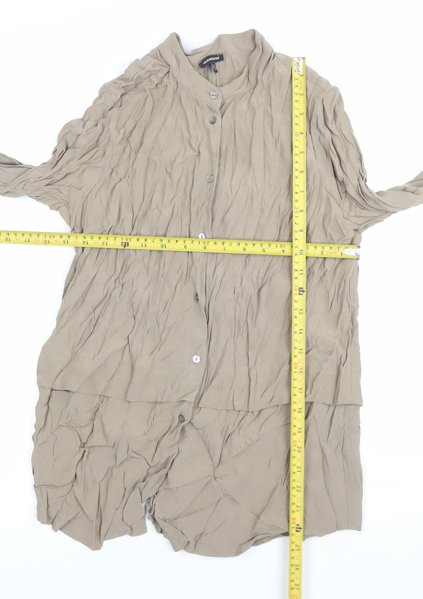 Womens UK Size 12 Warehouse Beige Basic Button-Up