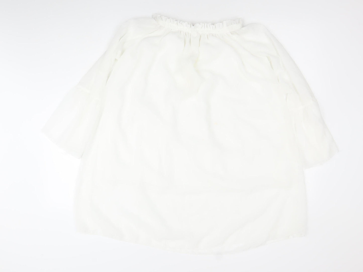 Liang E Liang Ying Womens White Chiffon Off Shoulder Tunic Blouse Size M