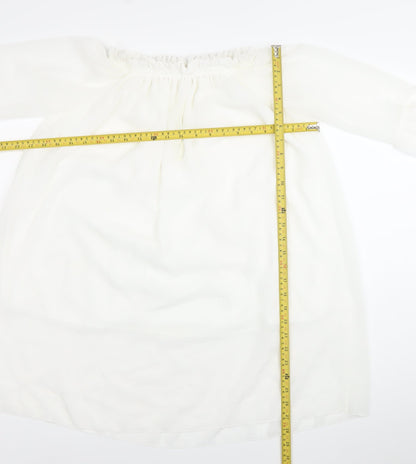Liang E Liang Ying Womens White Chiffon Off Shoulder Tunic Blouse Size M