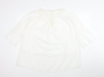 Liang E Liang Ying Womens White Chiffon Off Shoulder Tunic Blouse Size M