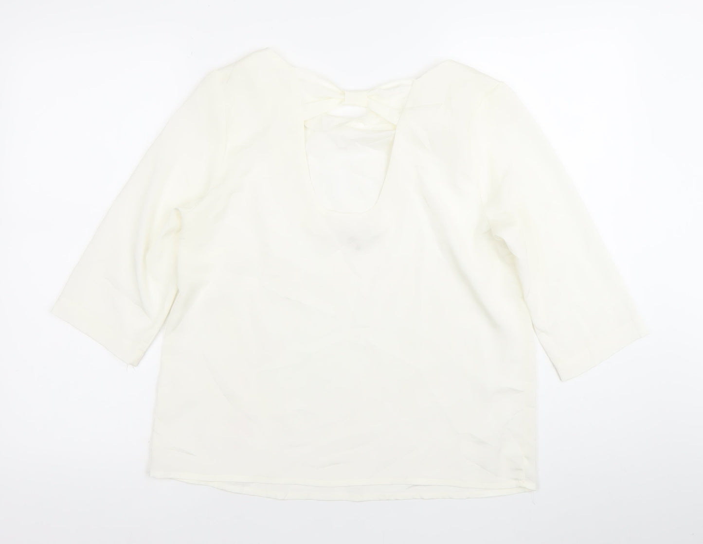 Tinar Women’s Ivory Blouse Size 14 Scoop Neck 3/4 Sleeve